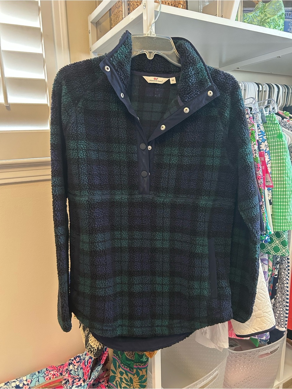 Vineyard Vines Navy & Green Plaid Fleece Pullover Black Watch